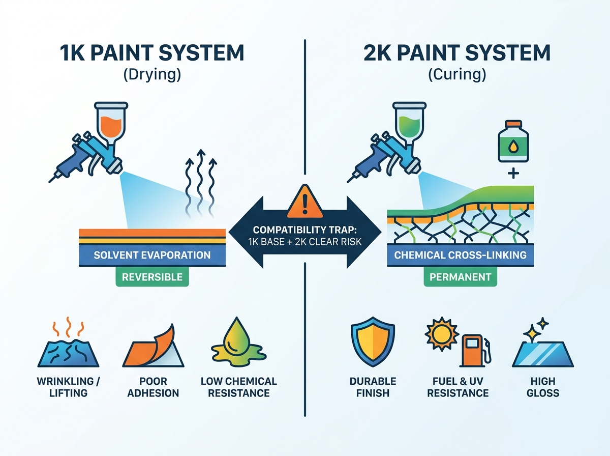 1K color paint application and troubleshooting
