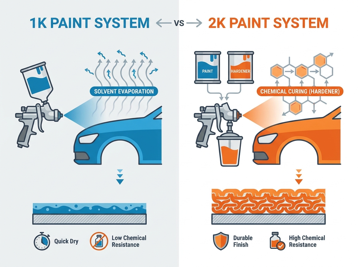 1K vs 2K Car Paint application equipment and spray gun setup