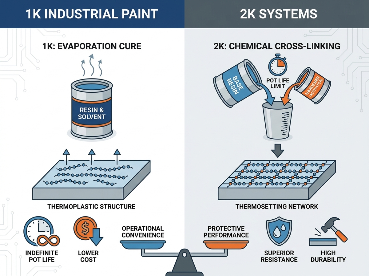 1K industrial paint versus 2K paint systems